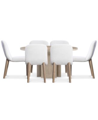 Loggia 7-Pc. Wood Round Table and Upholstered Side Chairs Dining Set