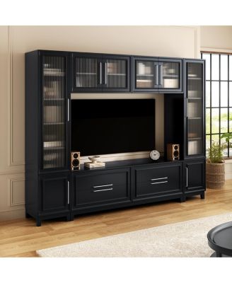 Modern Entertainment Center with Glass Doors & Drawers
