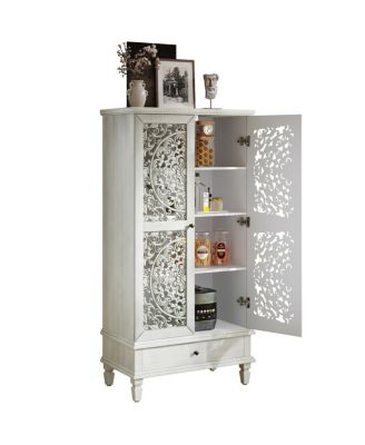 Rustic 55" Storage Cabinet with Drawer and Carved Wood Doors