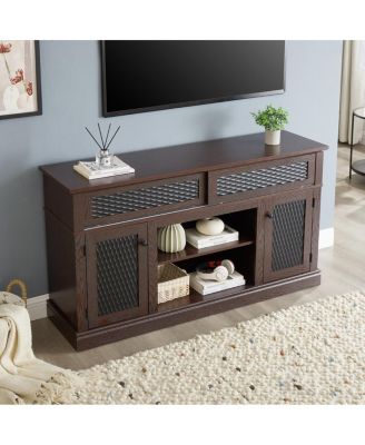 Embossed TV Stand with Sliding Door, Dark Cherry, 58.27"W