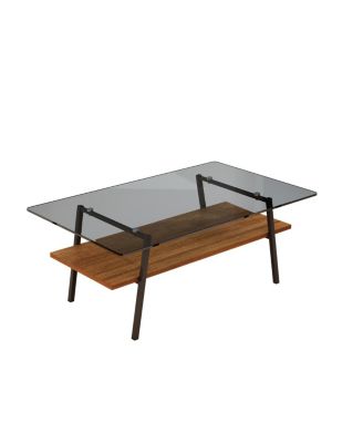 Rectangle Coffee Table, Tempered Glass, Black Metal Legs, Modern Living Room