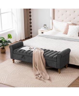 Modern Upholstered Storage Bench - Charcoal