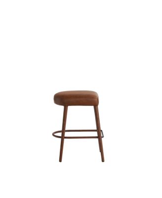 Counter Height Backless Brown Faux Leather Bar Stool - Padded Seat, Metal Legs (2 Sets)