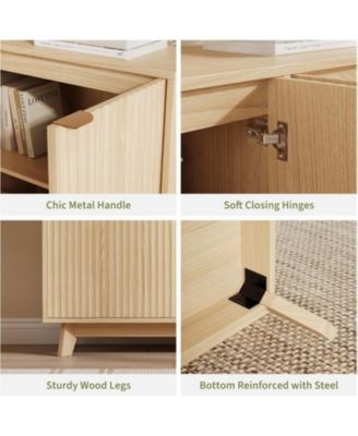 Fluted Accent Buffet Cabinet with Storage, 2-Door Mid-Century Sideboard with Adjustable Shelves, Beige/Khaki