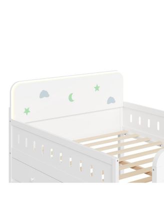 Wooden Full Size Bed with LED Light, Storage Drawers