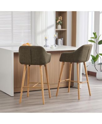 Modern Linen Bar Stools Set of 2 with Back & Armrest