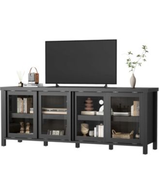 TV Stand for 65 Inch TV, Mid-Century Modern Entertainment Center with Sliding Glass Doors