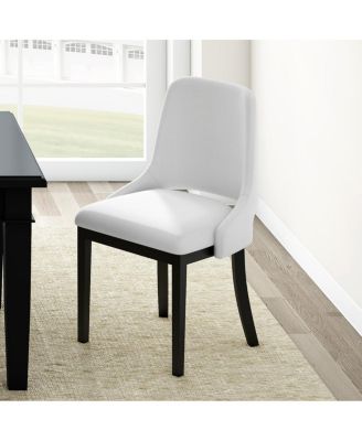Wooden Dining Chairs Set of 2, Black Linen Upholstered Farmhouse Style Chairs