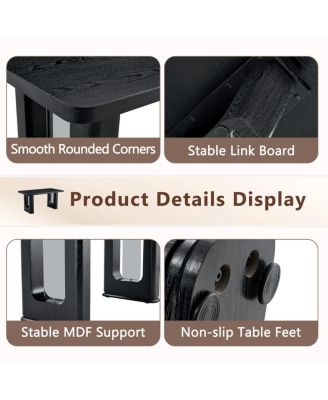 Furniture Stylish Black Wood Textured Dining Table and 4 White PU Chairs Set.