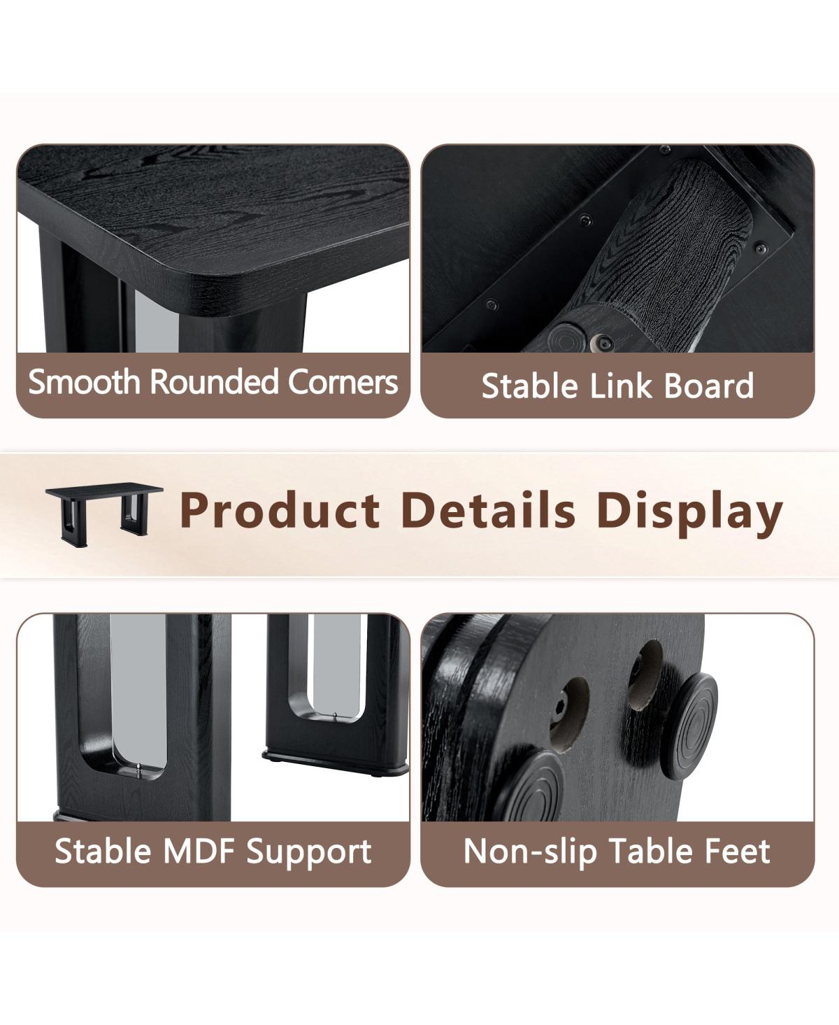 Streamdale Furniture Furniture Stylish Black Wood Textured Dining Table and 4 White Pu Chairs Set.