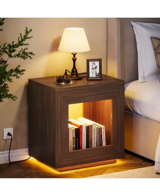 Rustic Wood End Table with Storage Shelf