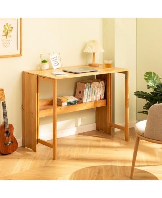 Bamboo Folding Desk, Space-Saving Computer Desk for Small Spaces, Foldable Study Table