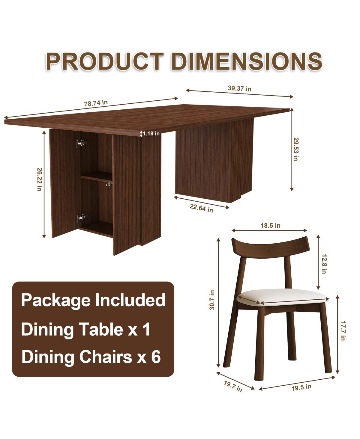 Streamdale Furniture 78" Wood Veneer Dining Table Set for 6 with Storage Chairs