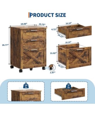 3-Drawer Rolling File Cabinet with Lock, Wooden Mobile Filing Cabinet for Home Office & Under Desk Storage, Rustic Brown