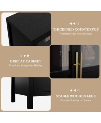 55" Buffet Cabinet with 4 Glass Doors, Modern Farmhouse Sideboard with Storage, Black