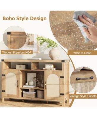 52.1" Rattan Buffet Cabinet with Storage, Boho Farmhouse Sideboard with Drawer and Doors, Beige