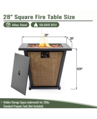 28" Propane Gas Fire Pit Table, 50000 BTU Square Steel Fire Pit