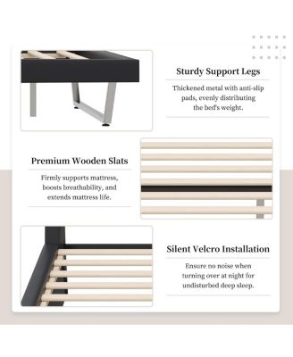 Queen Size Pu Leather Upholstered Bed Frame, No Box Spring Needed