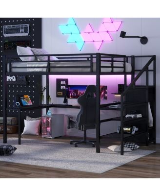 Streamdale Queen Loft Bed with L-Desk, Wardrobe, USB & LED
