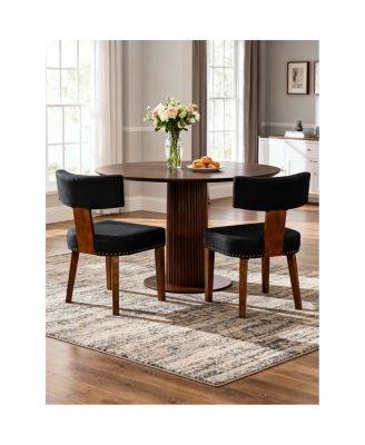 Streamdale Mid-Century Modern Dining Chairs Set of 2, Black Linen Upholstered