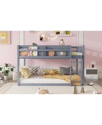 Low Twin Over Twin Bunk Bed with Ladder, Solid Wood