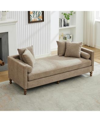 Streamdale 75.2" Wide Upholstered Chaise Lounge with Nailheads, Sleeper Sofa Couch with Pillows
