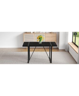 Streamdale Minimalist 55" Retro Rectangular Dining Table with Black Textured Top & Metal Legs