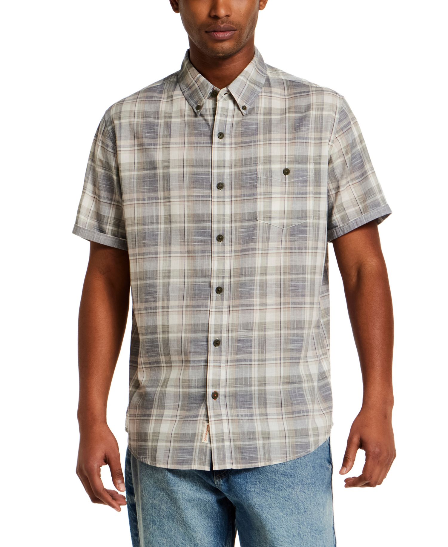 Men's Short-Sleeve Button Down 100% Cotton Plaid Shirt