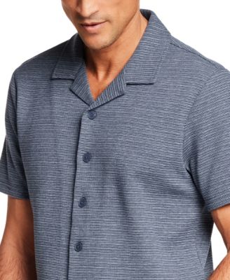 Men's Short-Sleeve Variegated Microstripe Coatfront Knit Shirt