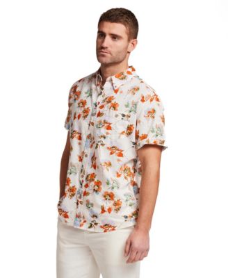 Men's Short-Sleeve Button Down Print Linen Cotton Shirt