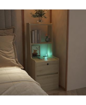 Streamdale  Furniture Smart Nightstand with Charging Station, Light, Bookshelf & Storage