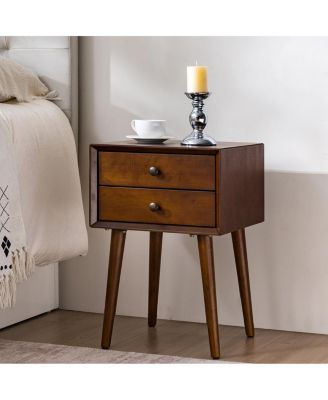 Nightstand with 2-Drawers, Small Side End Table with Storage, Walnut