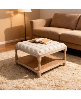 Streamdale Large 33-inch Tufted Linen Storage Ottoman Coffee Table