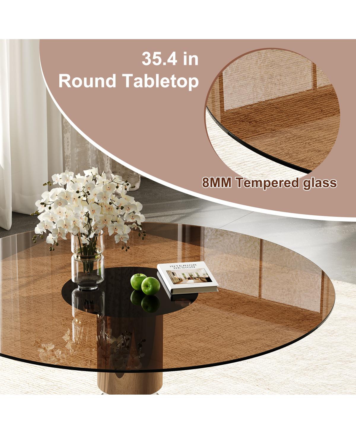 Streamdale Furniture 35" Round Glass Dining Table with Stainless Steel Legs (Seats 2-4)
