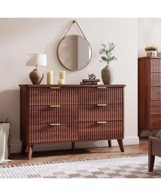 Fluted Dresser for Bedroom, 6 Deep Drawer Modern Wood Storage Chest