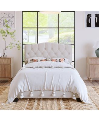 Full Upholstered Platform Bed with Curved Headboard, Tufted Details, No Box Spring Needed