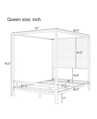 Modern Canopy Bed with Linen Upholstered Headboard