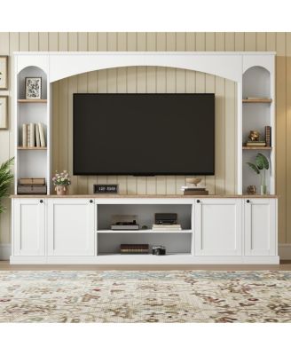 Streamdale Elegant Arched Entertainment Center with Bookshelf & Farmhouse TV Stand