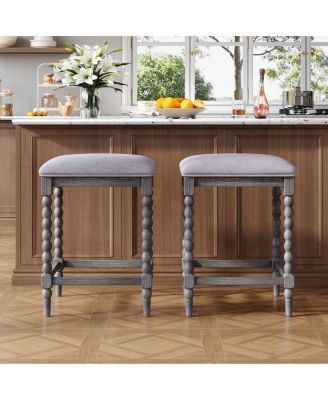 26" Upholstered Acacia Wood Counter Stools