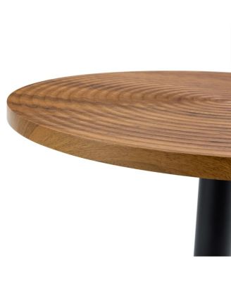 Dark Wood Grain Round Dining Table - 31.5 Inch, Black Metal Stand.
