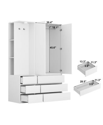 Streamdale Wardrobe Closet 71.7" H, 2 Doors 6 Drawers, White