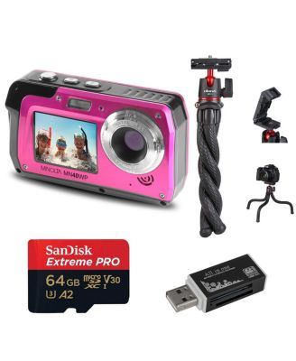 MN40WP 48MP QHD Dual LCD Screen Waterproof Camera, Pink with accessory kit