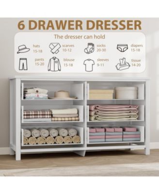 6-Drawer Wooden Dresser, 54" Wide Chest with Large Storage for Bedroom and Living Room