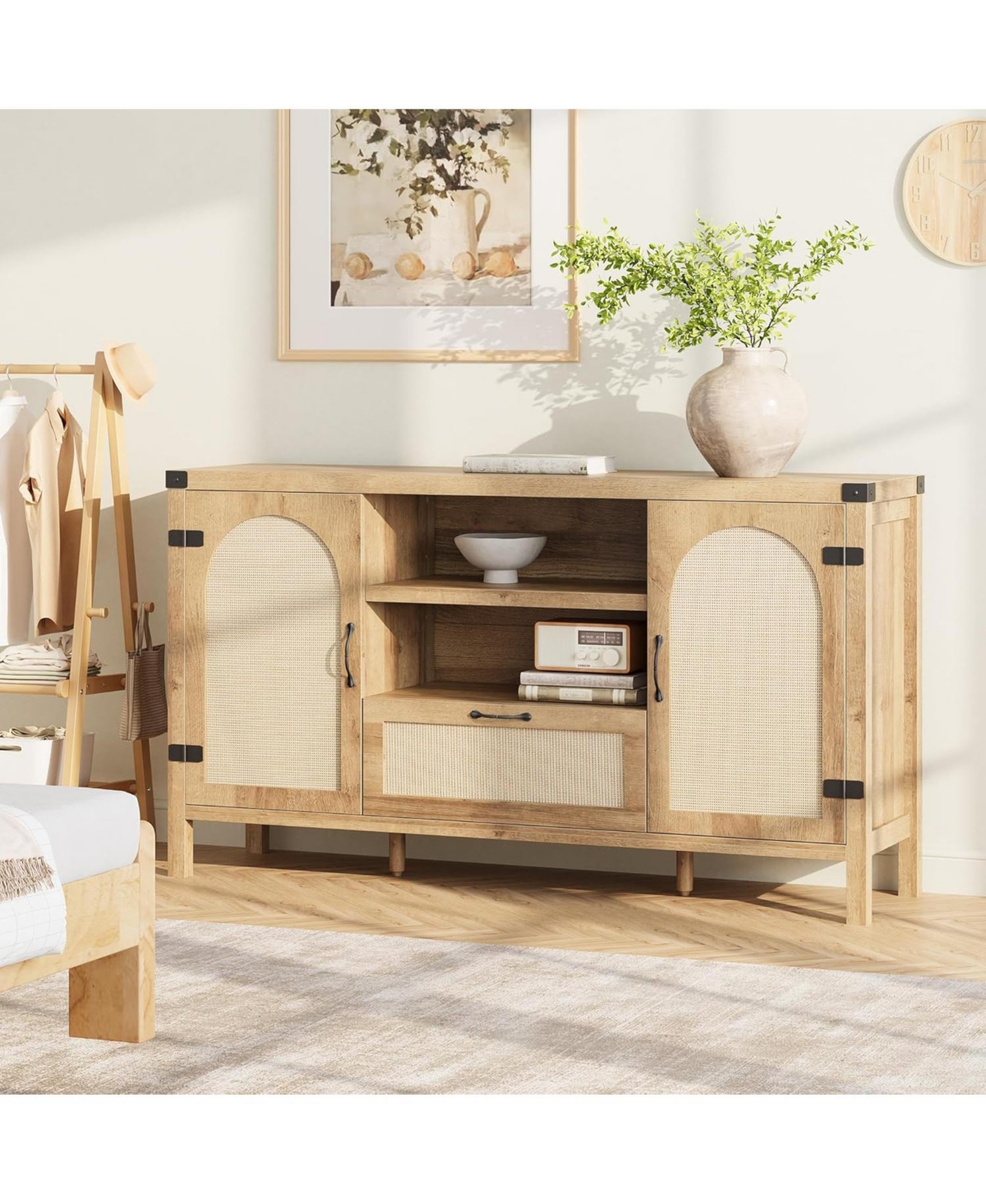 gaomon 59" Sideboard Buffet Cabinet with Drawer, Farmhouse Coffee Bar with Open Shelves