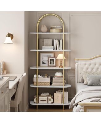 71" 5-Tier Metal Collapsible Bookshelf, Portable Freestanding Storage Bookcase