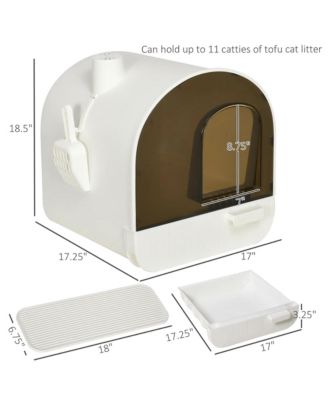 White Covered Cat Litter Box with Scoop & Filter