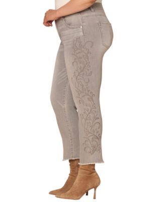 Plus Size Western Embroidery High-Rise Slim Straight Jeans