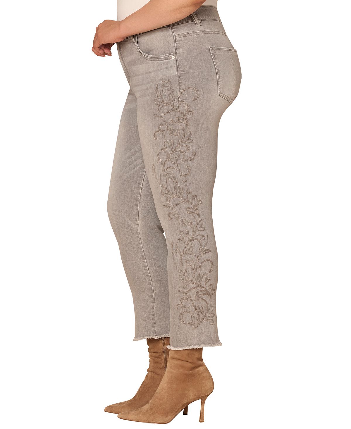 Democracy Plus Size Western Embroidery High-Rise Slim Straight Jeans view 2 — MAYCSS fashion products