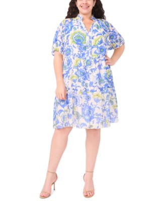 Plus Size Printed Puff-Sleeve Babydoll Dress