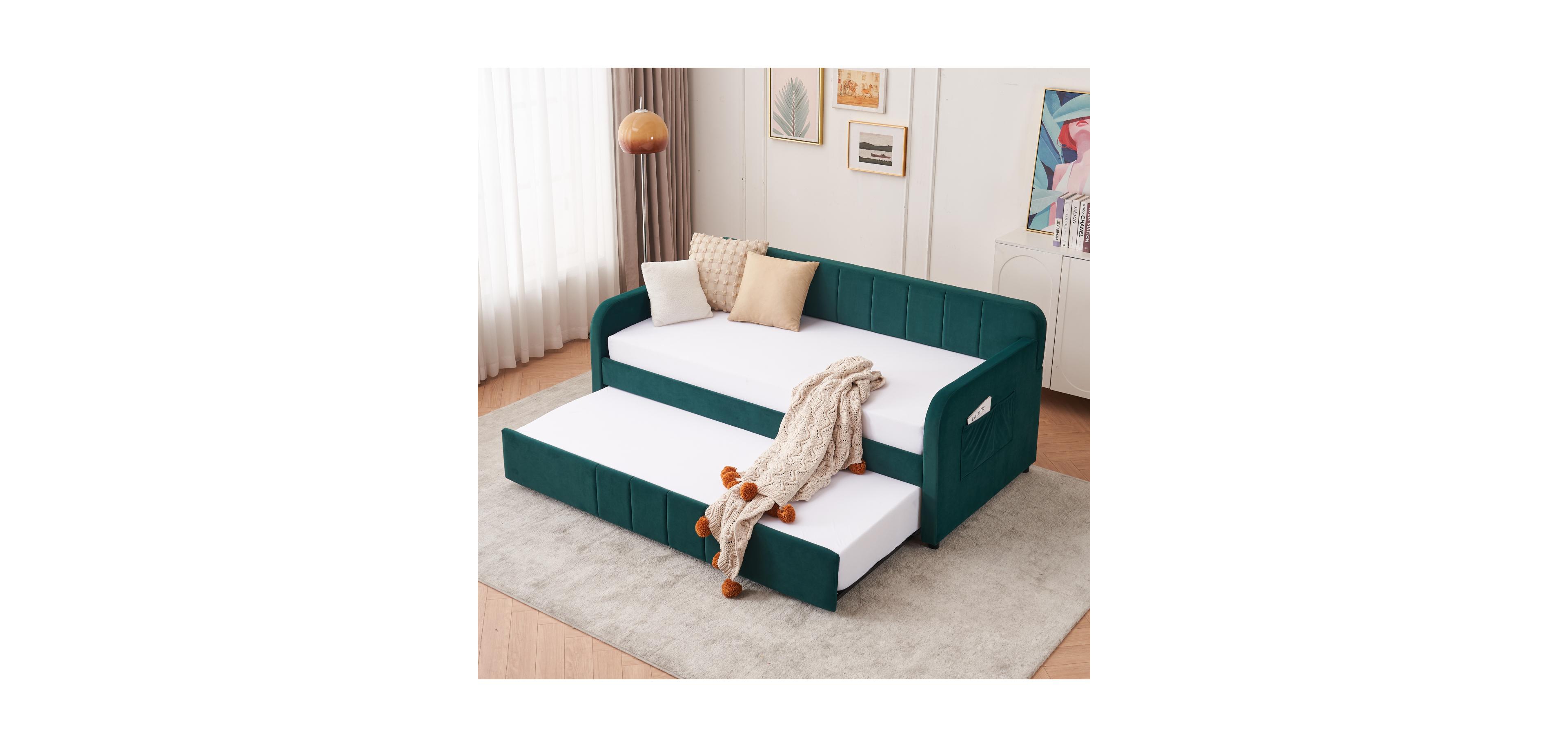 Streamdale Twin Daybed with Trundle, Sofa Bed, Emerald